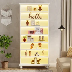 Tribesigns Bookcases & Bookshelves|Bookcases & Bookshelves*9-Tier Bookcase Wood Bookshelf with LED Lighting & Solid Wood Legs