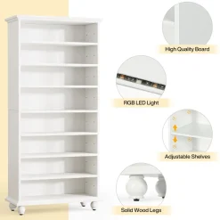 Tribesigns Bookcases & Bookshelves|Bookcases & Bookshelves*9-Tier Bookcase Wood Bookshelf with LED Lighting & Solid Wood Legs