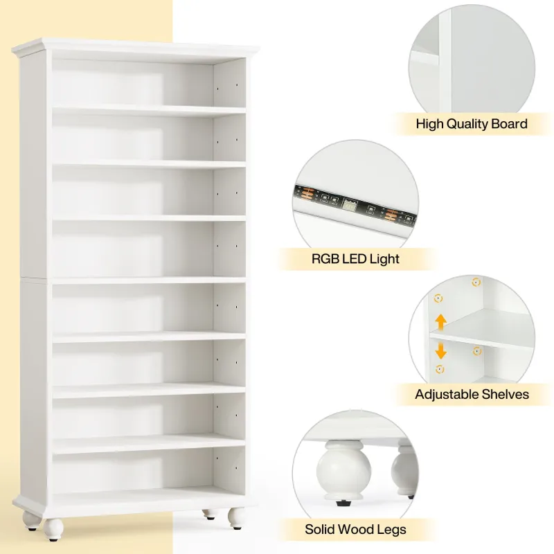 Tribesigns Bookcases & Bookshelves|Bookcases & Bookshelves*9-Tier Bookcase Wood Bookshelf with LED Lighting & Solid Wood Legs