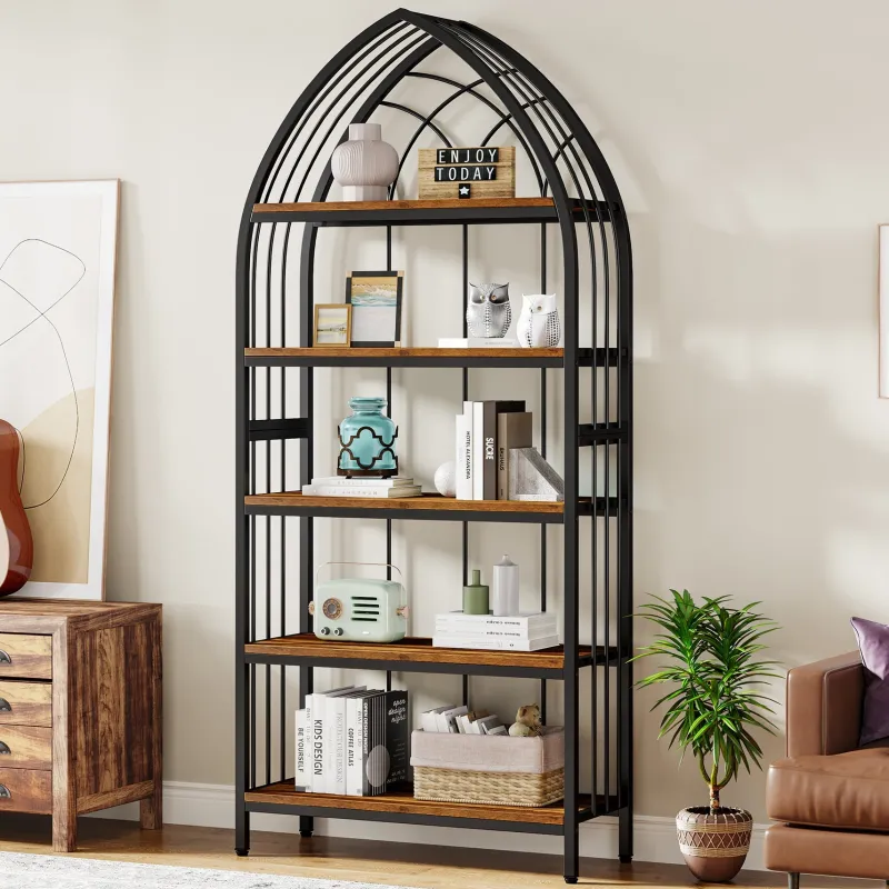 Tribesigns Bookcases & Bookshelves|Bookcases & Bookshelves*5-Tier Bookshelf, 74.8" Industrial Curved Bookcase Freestanding Display Shelf