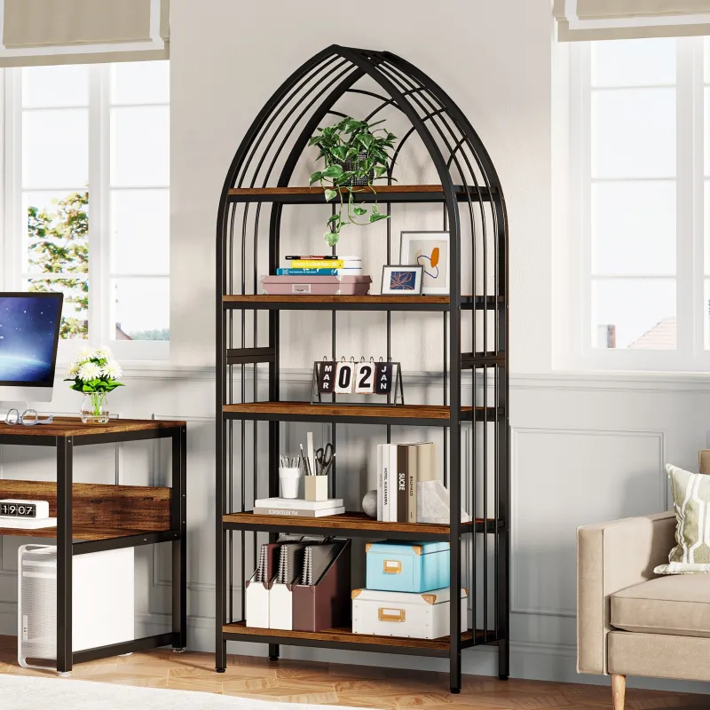 Tribesigns Bookcases & Bookshelves|Bookcases & Bookshelves*5-Tier Bookshelf, 74.8" Industrial Curved Bookcase Freestanding Display Shelf