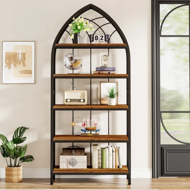 Tribesigns Bookcases & Bookshelves|Bookcases & Bookshelves*5-Tier Bookshelf, 74.8" Industrial Curved Bookcase Freestanding Display Shelf