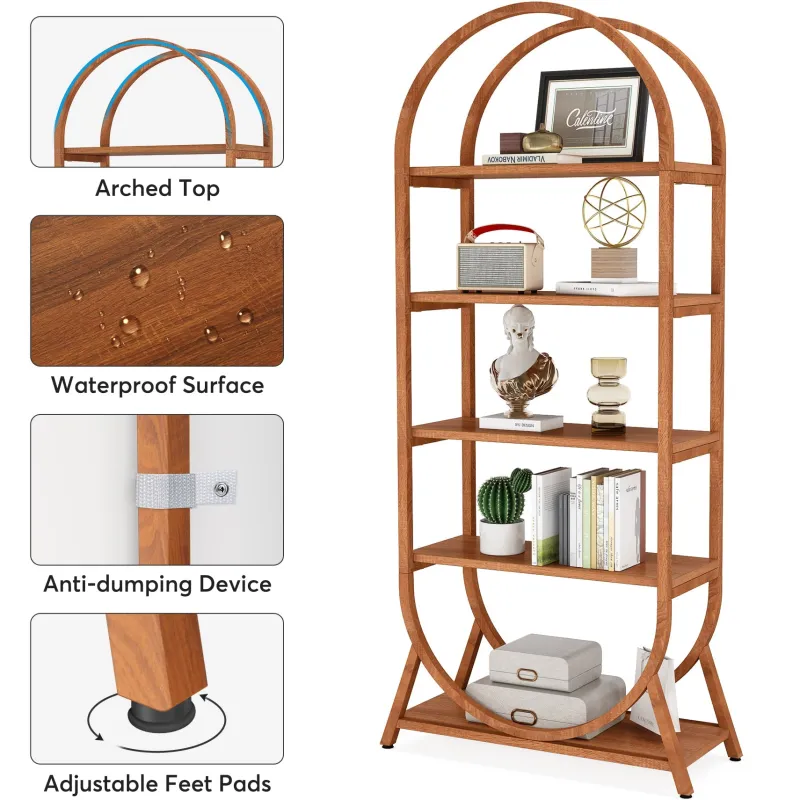 Tribesigns Bookcases & Bookshelves|Bookcases & Bookshelves*5-Tier Bookshelf, 70.8" Open Bookcase Arched Display Rack