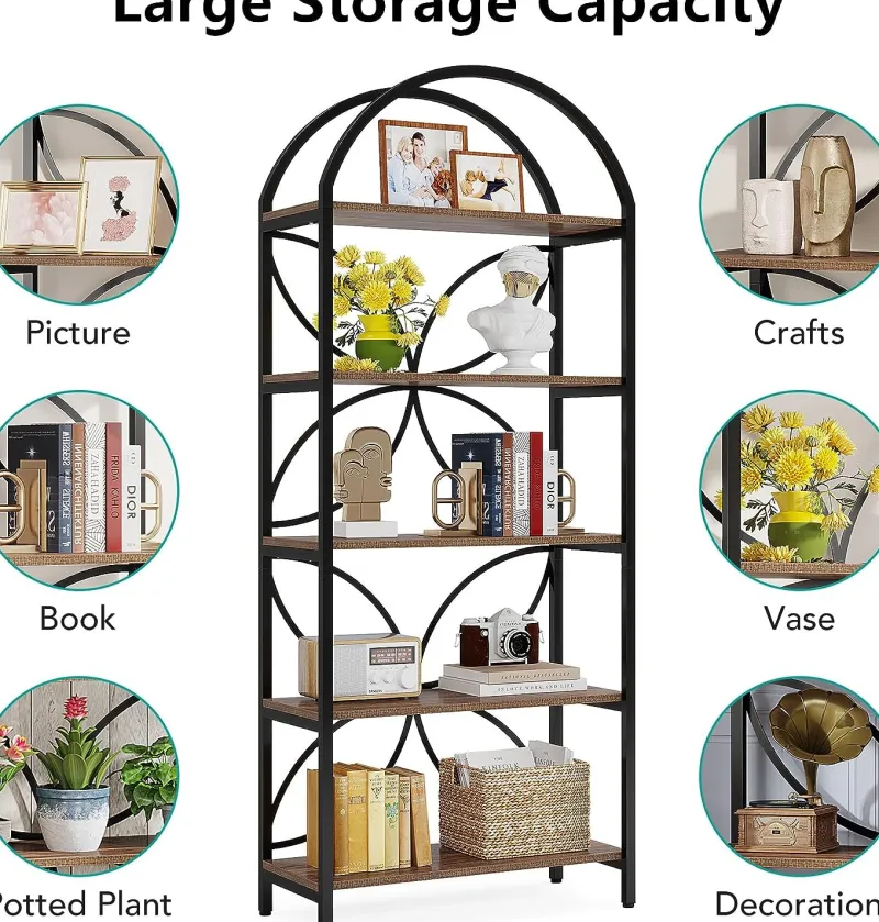 Tribesigns Bookcases & Bookshelves|Bookcases & Bookshelves*5-Tier Bookshelf, 75" Tall Arched Bookcase Display Rack