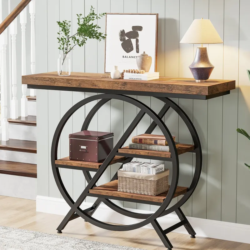 Tribesigns Console Tables|Console Tables*4-Tier Console Table, 39.4" Entryway Table with Geometric Metal Frame