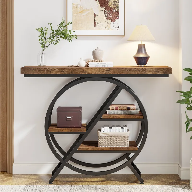 Tribesigns Console Tables|Console Tables*4-Tier Console Table, 39.4" Entryway Table with Geometric Metal Frame