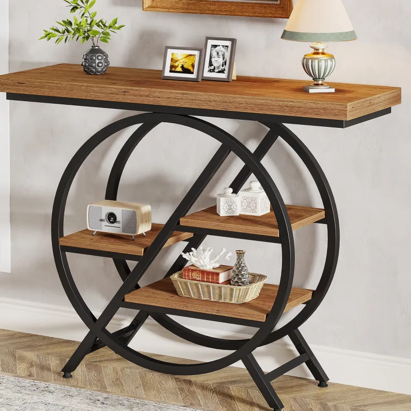 Tribesigns Console Tables|Console Tables*4-Tier Console Table, 39.4" Entryway Table with Geometric Metal Frame