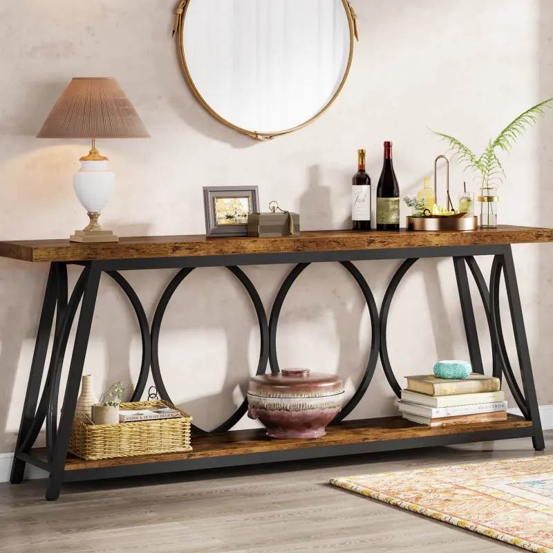 Tribesigns Console Tables|Console Tables*2-Tier Console Table, 70.9" Industrial Sofa Table Behind Couch with Shelves
