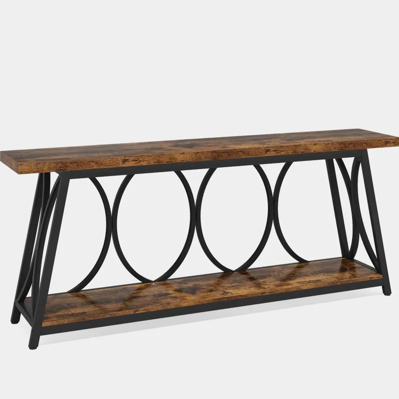 Tribesigns Console Tables|Console Tables*2-Tier Console Table, 70.9" Industrial Sofa Table Behind Couch with Shelves
