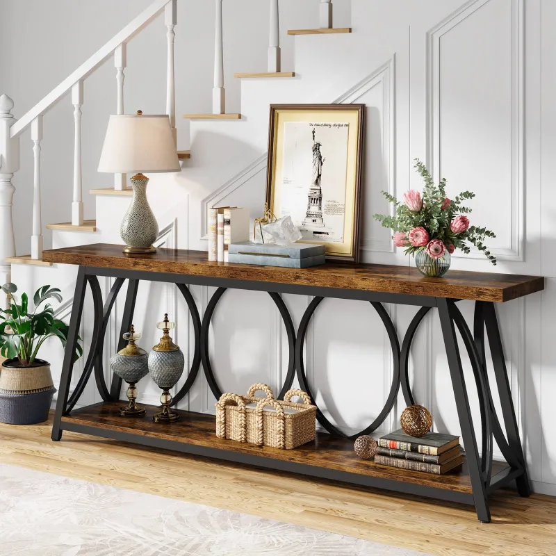 Tribesigns Console Tables|Console Tables*2-Tier Console Table, 70.9" Industrial Sofa Table Behind Couch with Shelves