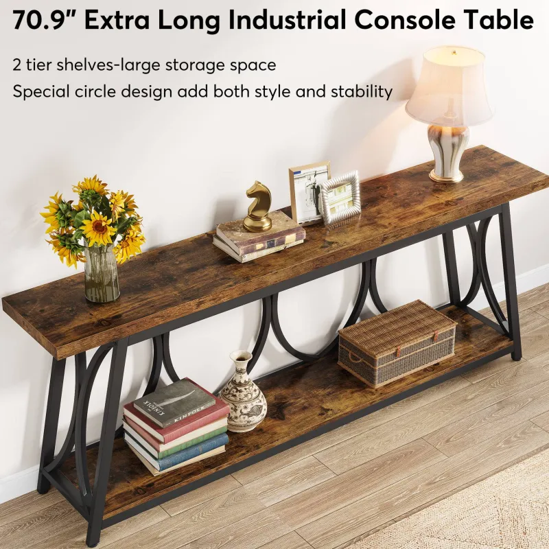 Tribesigns Console Tables|Console Tables*2-Tier Console Table, 70.9" Industrial Sofa Table Behind Couch with Shelves