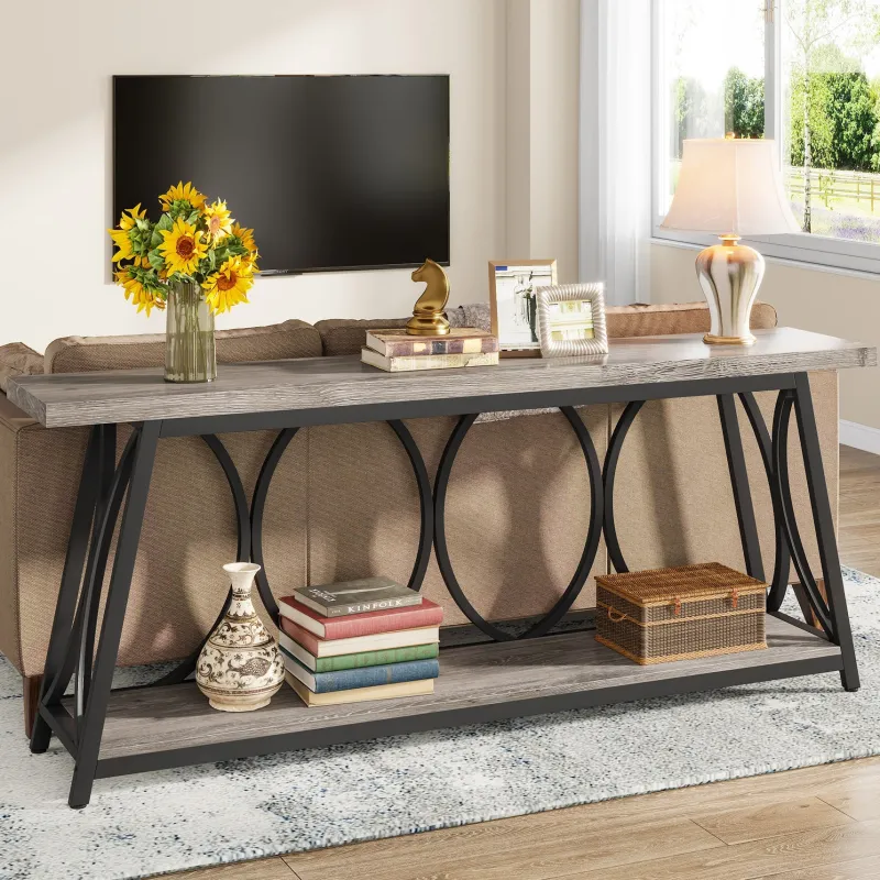 Tribesigns Console Tables|Console Tables*2-Tier Console Table, 70.9" Industrial Sofa Table Behind Couch with Shelves