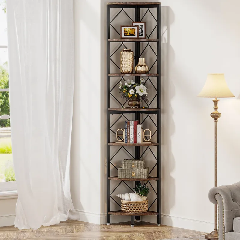 Tribesigns Corner Shelves|Corner Shelves*7-Tier Corner Shelf, 78.7” Corner Bookcase Slim Corner Storage Rack