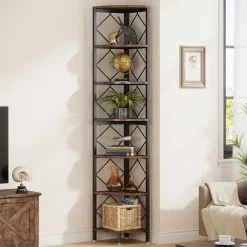 Tribesigns Corner Shelves|Corner Shelves*7-Tier Corner Shelf, 78.7” Corner Bookcase Slim Corner Storage Rack