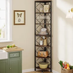 Tribesigns Corner Shelves|Corner Shelves*7-Tier Corner Shelf, 78.7” Corner Bookcase Slim Corner Storage Rack