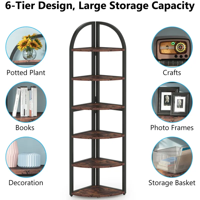 Tribesigns Corner Shelves|Corner Shelves*6-Tier Corner Shelf, 71 inch Tall Corner Bookshelf for Small Space