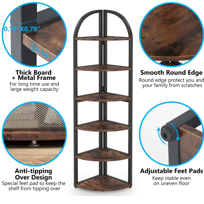 Tribesigns Corner Shelves|Corner Shelves*6-Tier Corner Shelf, 71 inch Tall Corner Bookshelf for Small Space