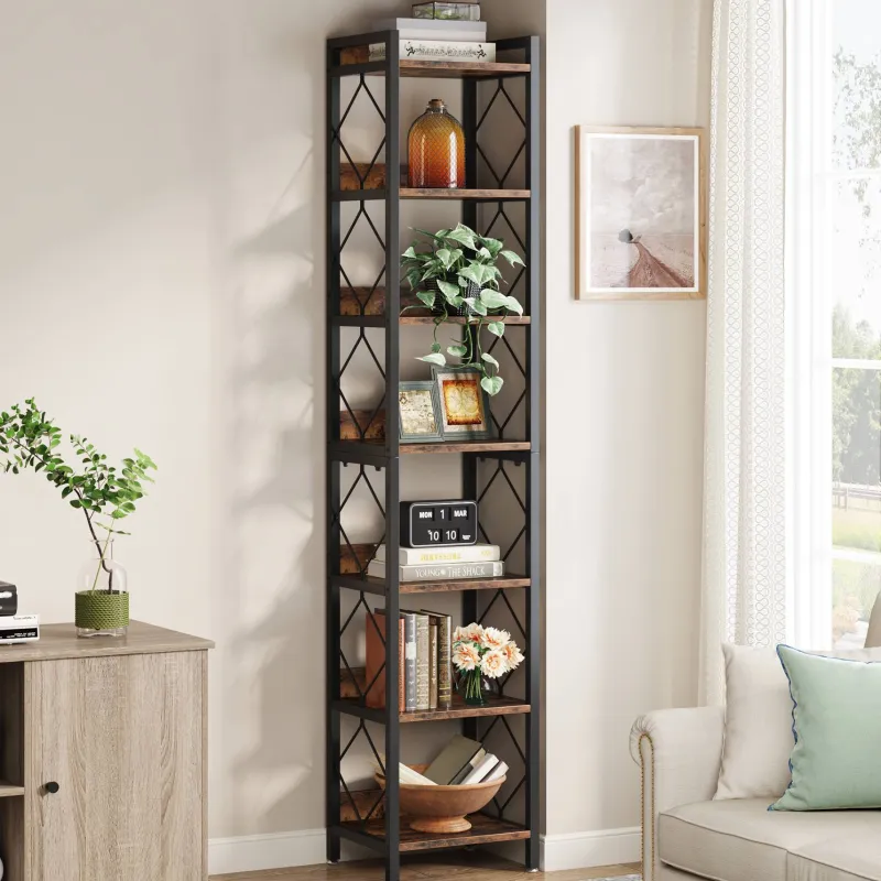 Tribesigns Corner Shelves|Corner Shelves*7-Tier Corner Shelf, 78.7" Narrow Bookshelf Corner Bookcase