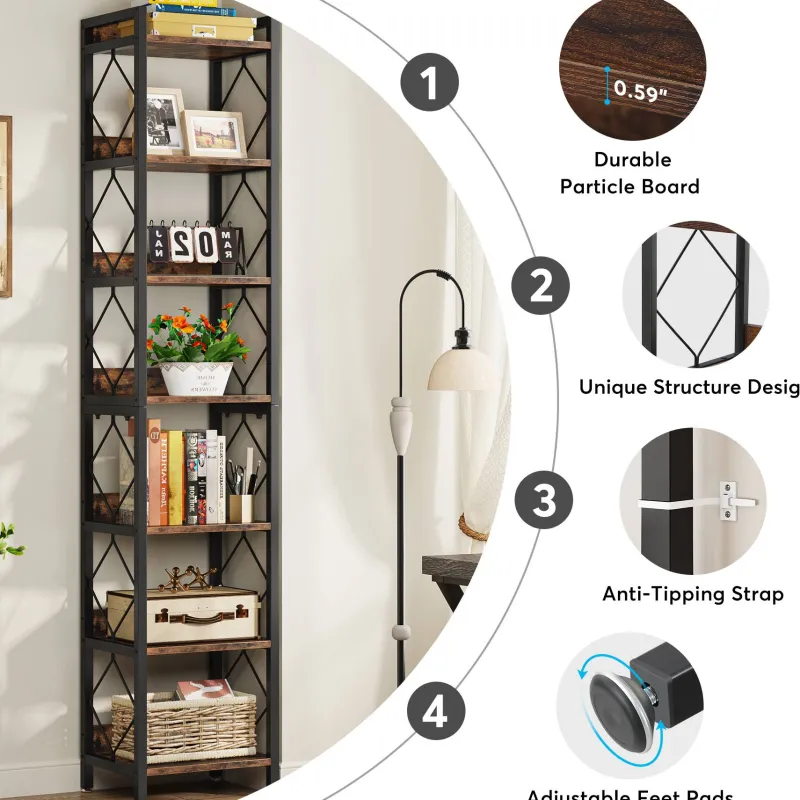 Tribesigns Corner Shelves|Corner Shelves*7-Tier Corner Shelf, 78.7" Narrow Bookshelf Corner Bookcase