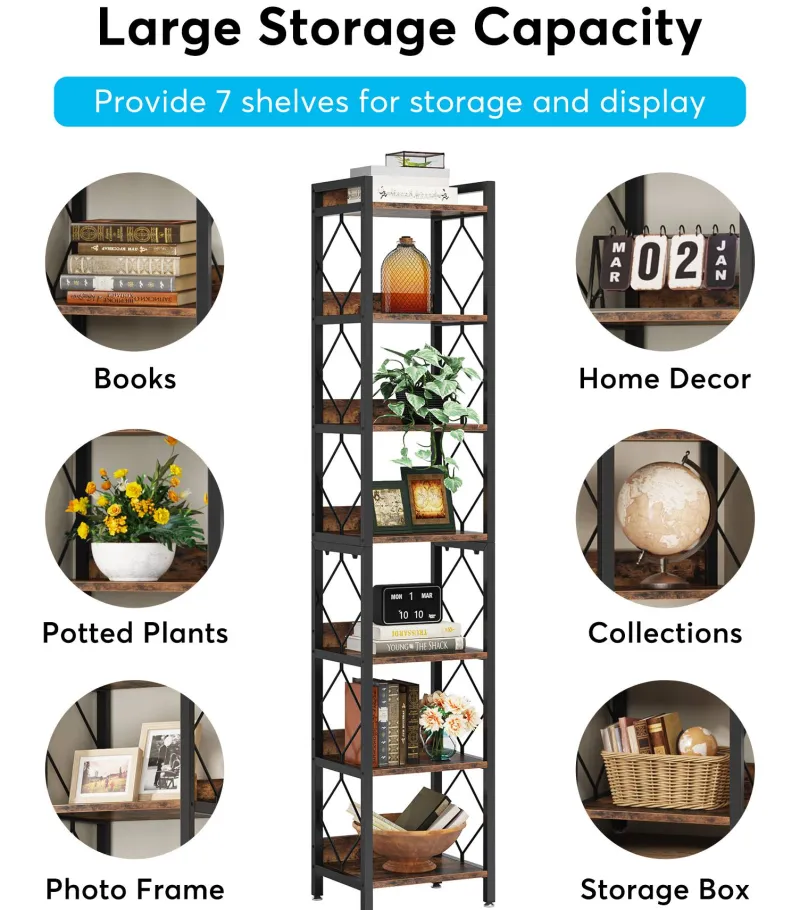Tribesigns Corner Shelves|Corner Shelves*7-Tier Corner Shelf, 78.7" Narrow Bookshelf Corner Bookcase