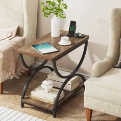 Tribesigns End & Side Tables*2-Tier End Table, Rectangular Side Table with Stylish Metal Frame