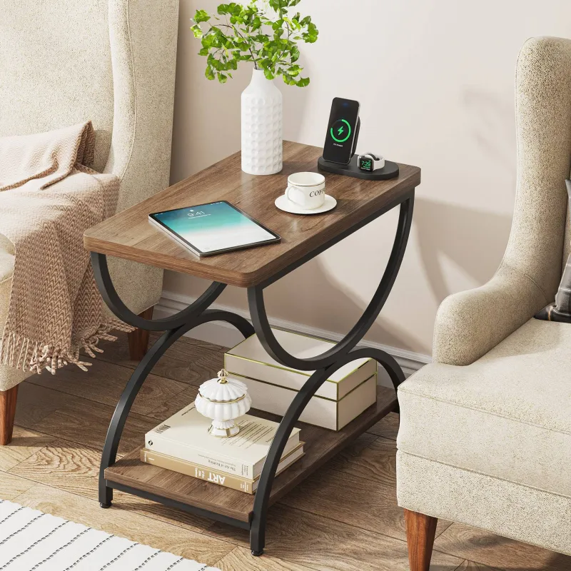 Tribesigns End & Side Tables*2-Tier End Table, Rectangular Side Table with Stylish Metal Frame