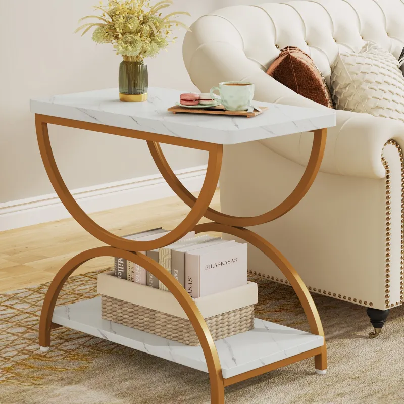 Tribesigns End & Side Tables*2-Tier End Table, Rectangular Side Table with Stylish Metal Frame