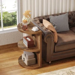 Tribesigns End & Side Tables*3-Tier Half-Round End Table, Semi-circular Side Table for Living Room