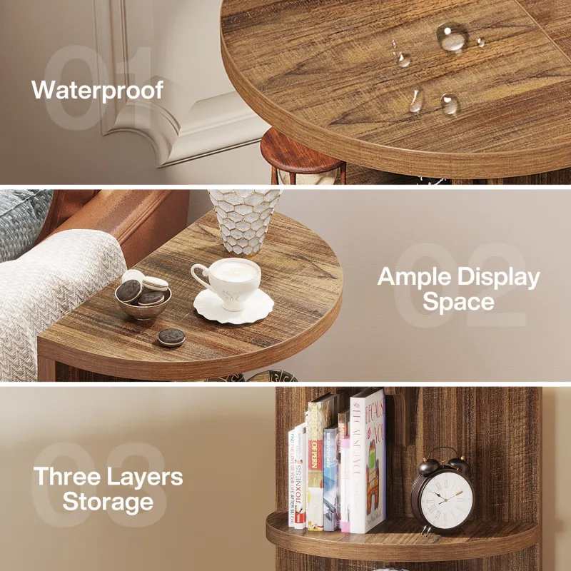 Tribesigns End & Side Tables*3-Tier Half-Round End Table, Semi-circular Side Table for Living Room