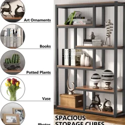 Tribesigns Bookcases & Bookshelves|Bookcases & Bookshelves*5-Tier Industrial Bookshelf, Vintage Etagere Bookcase