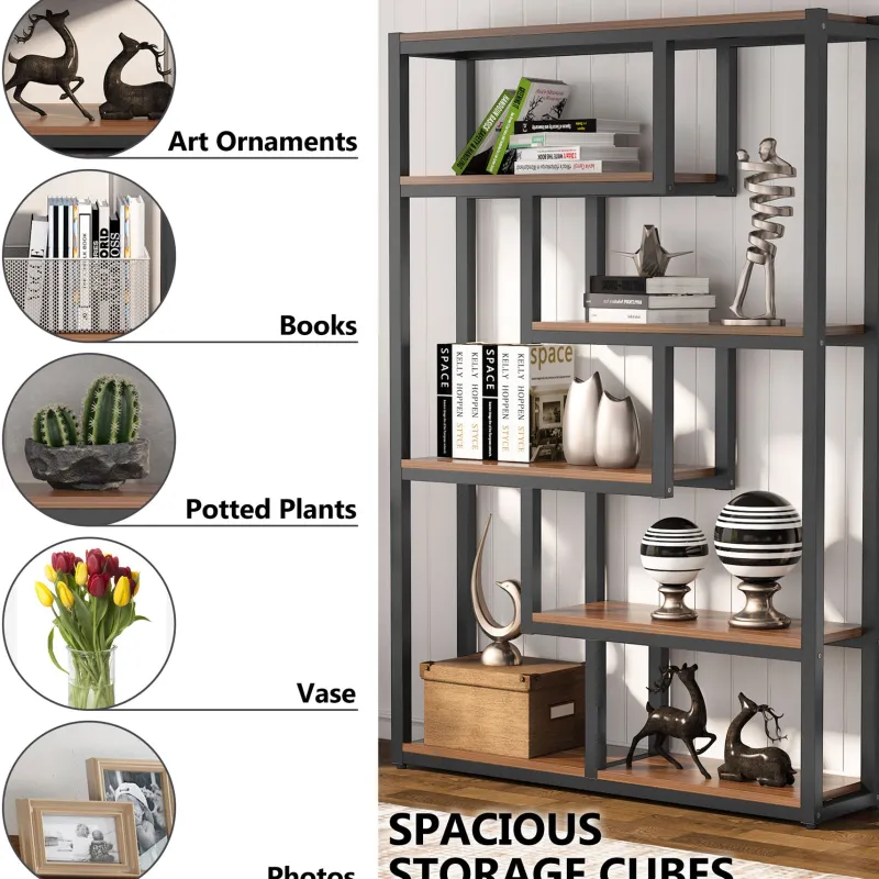 Tribesigns Bookcases & Bookshelves|Bookcases & Bookshelves*5-Tier Industrial Bookshelf, Vintage Etagere Bookcase