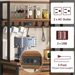 Tribesigns Baker's Racks|Baker's Racks*5-Tier Kitchen Baker's Rack with Power Outlets, Drawer & Sliding Shelves
