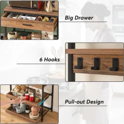 Tribesigns Baker's Racks|Baker's Racks*5-Tier Kitchen Baker's Rack with Power Outlets, Drawer & Sliding Shelves