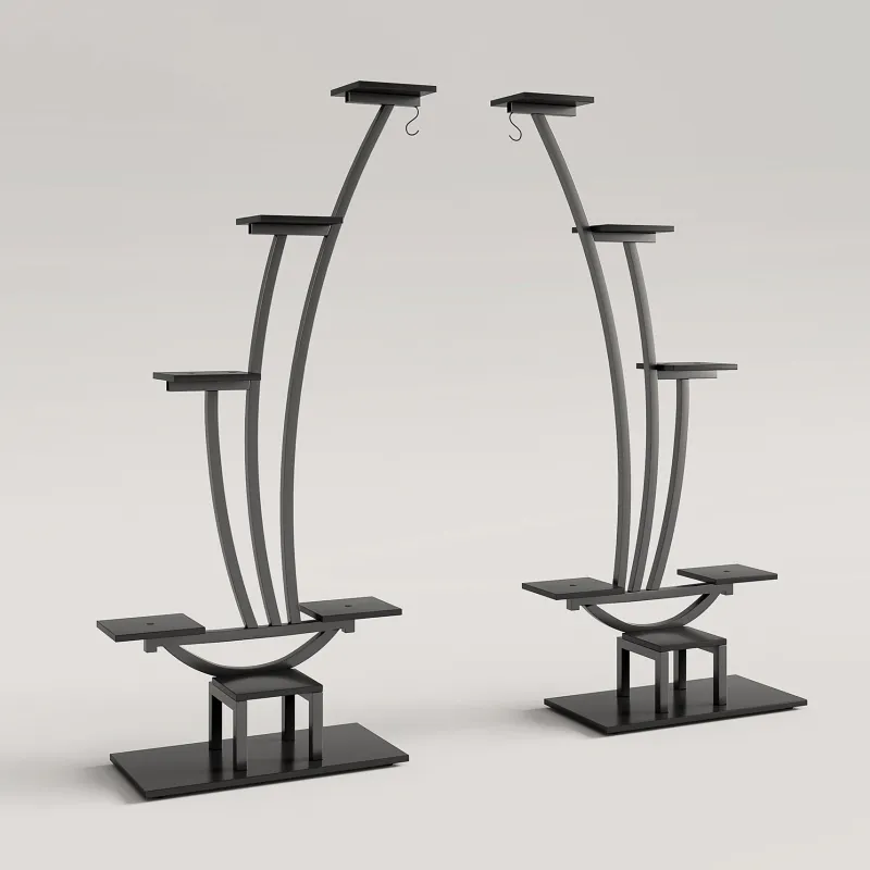 Tribesigns Plant Stands|Plant Stands*6-Tier Plant Stand Pack of 2, Metal Curved Display Shelf with 2 Hanging Hooks