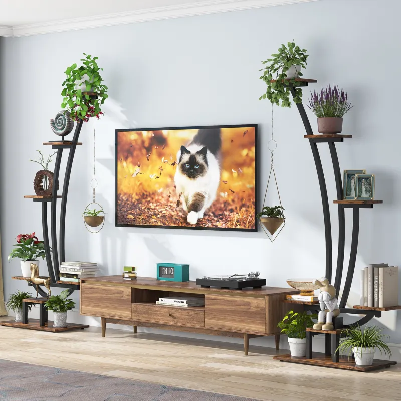 Tribesigns Plant Stands|Plant Stands*6-Tier Plant Stand Pack of 2, Metal Curved Display Shelf with 2 Hanging Hooks