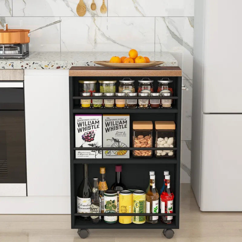 Tribesigns Kitchen Carts|Kitchen Carts*4-Tier Storage Cart, Slim Rolling Narrow Kitchen Cart for Small Place