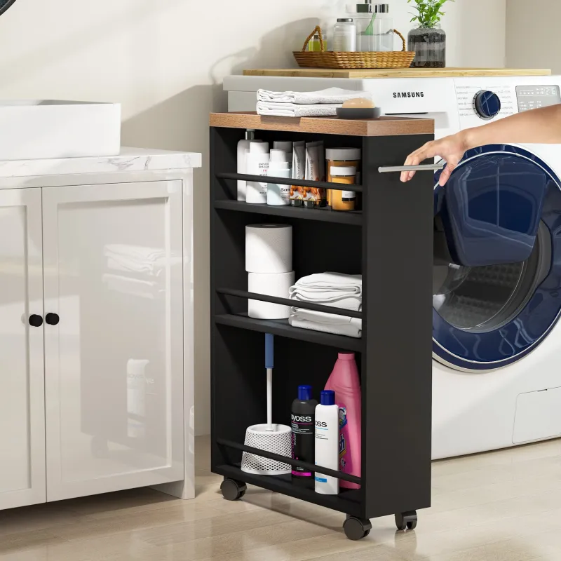 Tribesigns Kitchen Carts|Kitchen Carts*4-Tier Storage Cart, Slim Rolling Narrow Kitchen Cart for Small Place