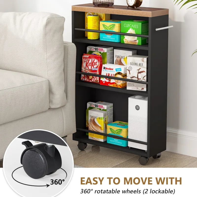 Tribesigns Kitchen Carts|Kitchen Carts*4-Tier Storage Cart, Slim Rolling Narrow Kitchen Cart for Small Place