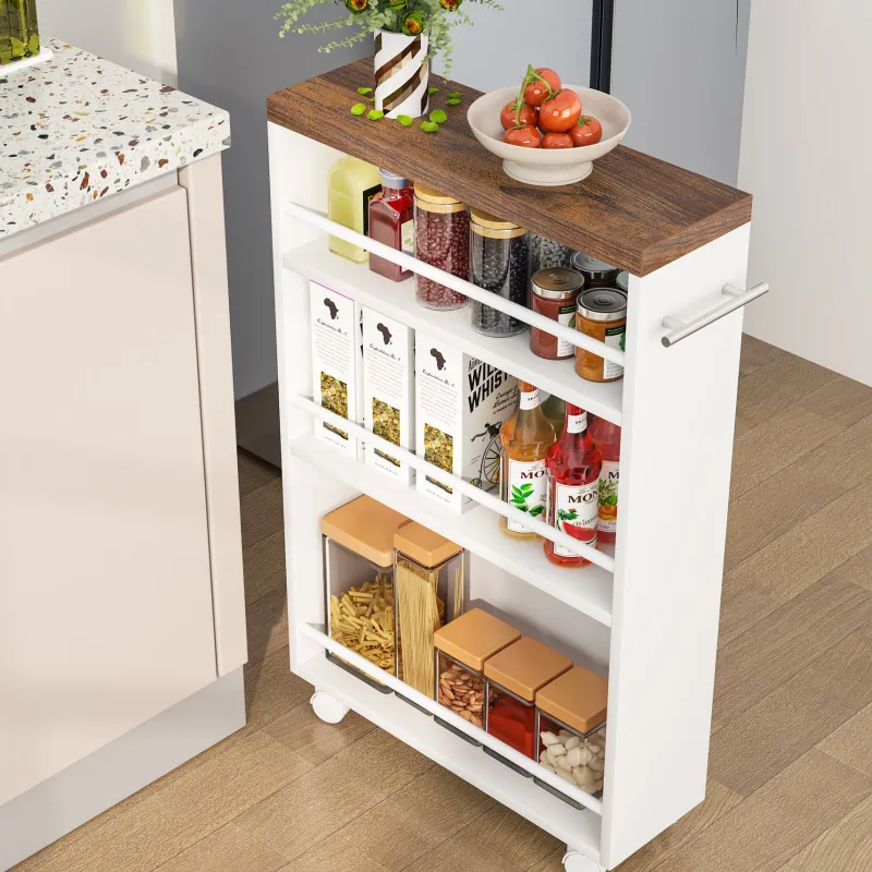 Tribesigns Kitchen Carts|Kitchen Carts*4-Tier Storage Cart, Slim Rolling Narrow Kitchen Cart for Small Place