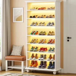 Tribesigns Shoe Racks & Cabinets|Shoe Racks & Cabinets*9-Tier Wood Shoe Cabinet Rack with LED Lighting & Solid Wood Legs