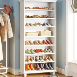 Tribesigns Shoe Racks & Cabinets|Shoe Racks & Cabinets*9-Tier Wood Shoe Cabinet Rack with LED Lighting & Solid Wood Legs