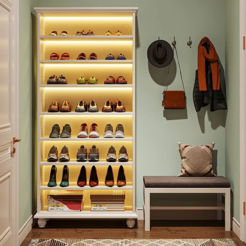 Tribesigns Shoe Racks & Cabinets|Shoe Racks & Cabinets*9-Tier Wood Shoe Cabinet Rack with LED Lighting & Solid Wood Legs