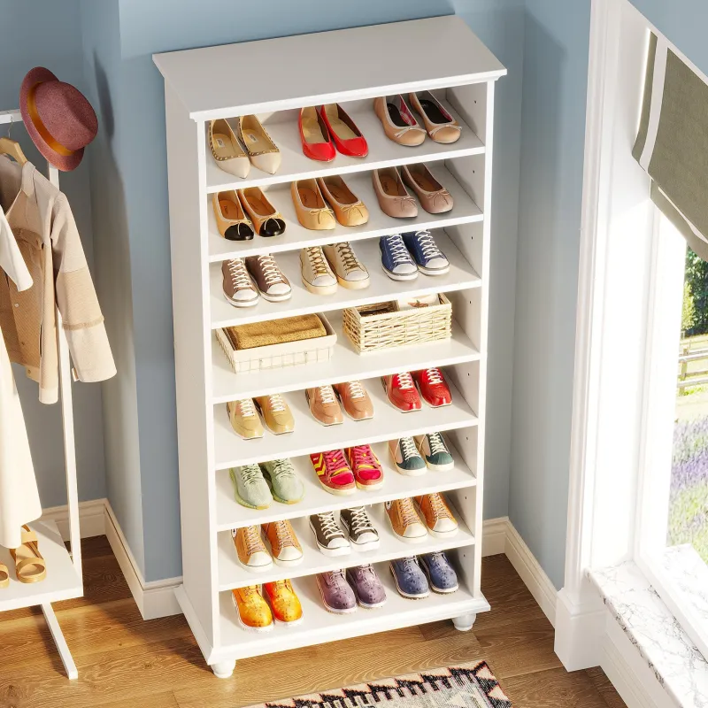Tribesigns Shoe Racks & Cabinets|Shoe Racks & Cabinets*9-Tier Wood Shoe Cabinet Rack with LED Lighting & Solid Wood Legs
