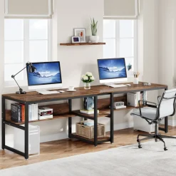 Tribesigns Desks*Two Person Desk, 78.7" Computer Double Desk with Bookshelf