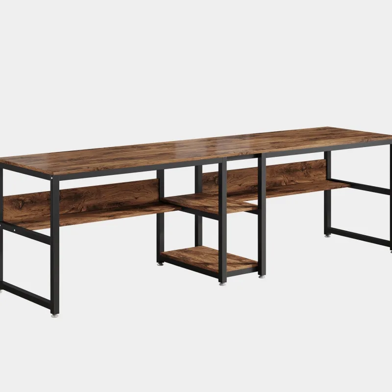 Tribesigns Desks*Two Person Desk, 78.7" Computer Double Desk with Bookshelf