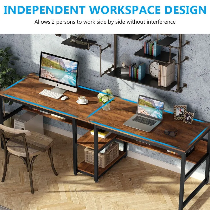 Tribesigns Desks*Two Person Desk, 78.7" Computer Double Desk with Bookshelf