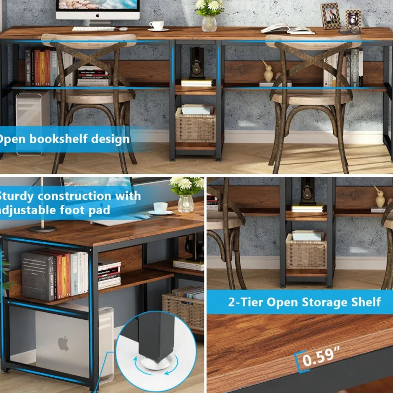 Tribesigns Desks*Two Person Desk, 78.7" Computer Double Desk with Bookshelf