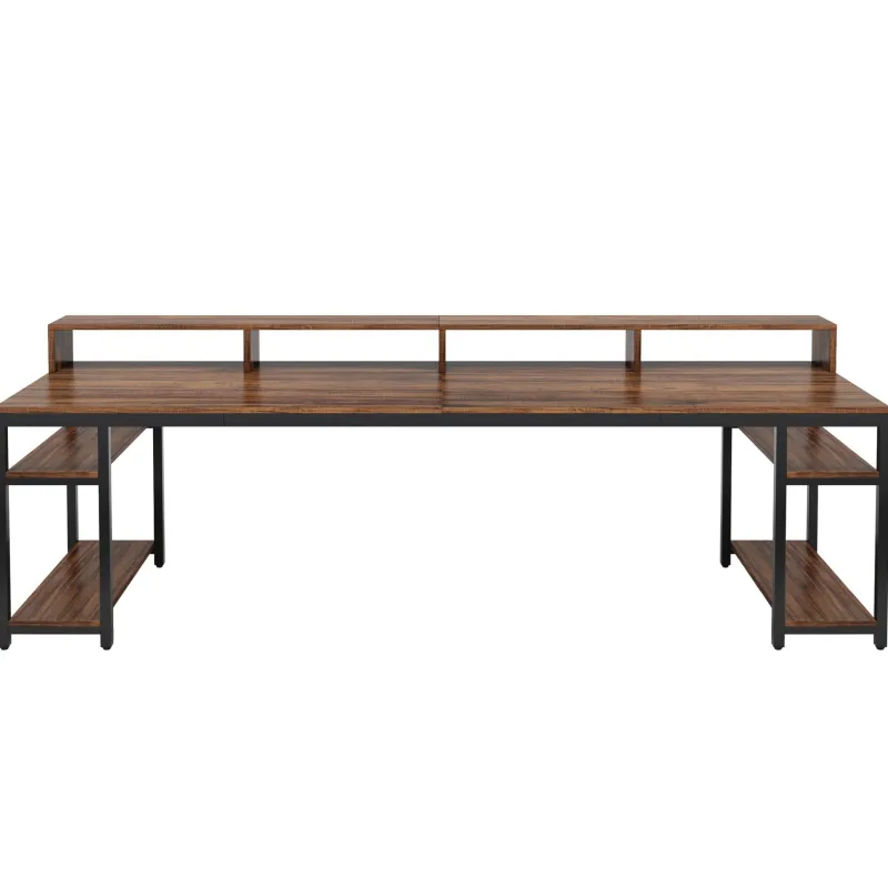 Tribesigns Desks*Two Person Desk, 78.7" Computer Desk With Monitor Stand and 4 Open Shelf