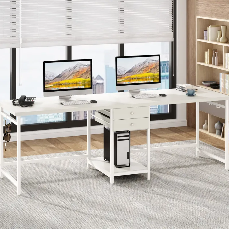 Tribesigns Desks*Two Person Desk, 78’’ Double Computer Desk with Drawers