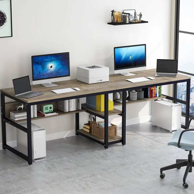 Tribesigns Desks*Two Person Desk, Computer Desk Double Workstation with Shelves